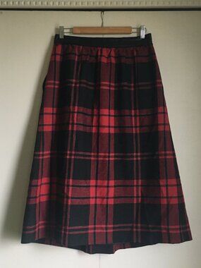 Vintage | Skirts | Vtg Del Mara Black Red Silver Plaid Woolblend Maxi ...
